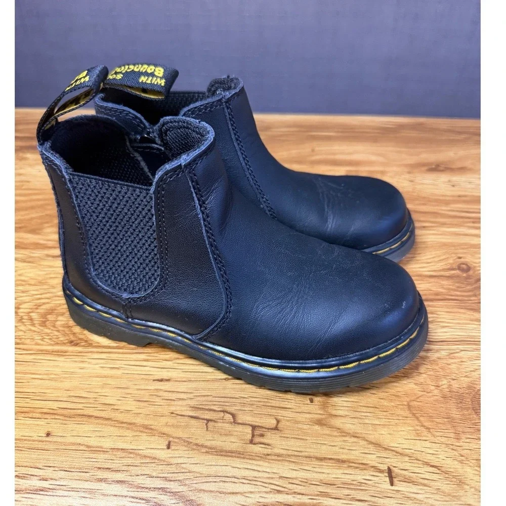 Dr. Martens Kids Black Banzai Leather Chelsea Side Zip Boots  Sz 11